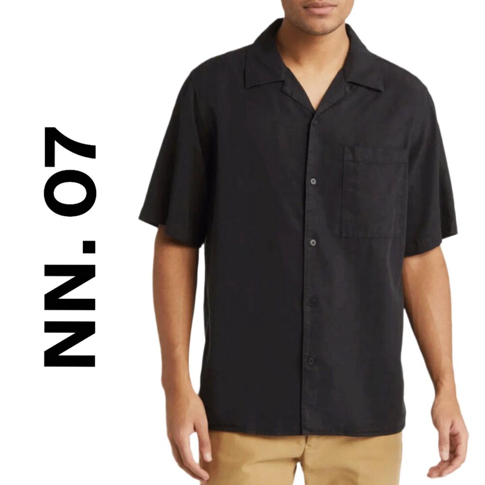 🆕 NN.07 Mens M Medium Juliio SS 9029 Black Garment Dye Tencel Lyocell Shirt